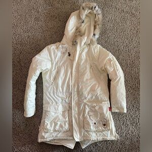 Kids Cozy White Puffer Coat with Faux Fur Hood